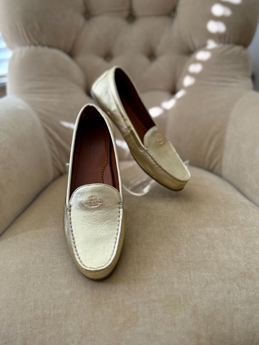 NEW Auth.COACH Women's Amber G2692 Metallic Gold Driving Flats